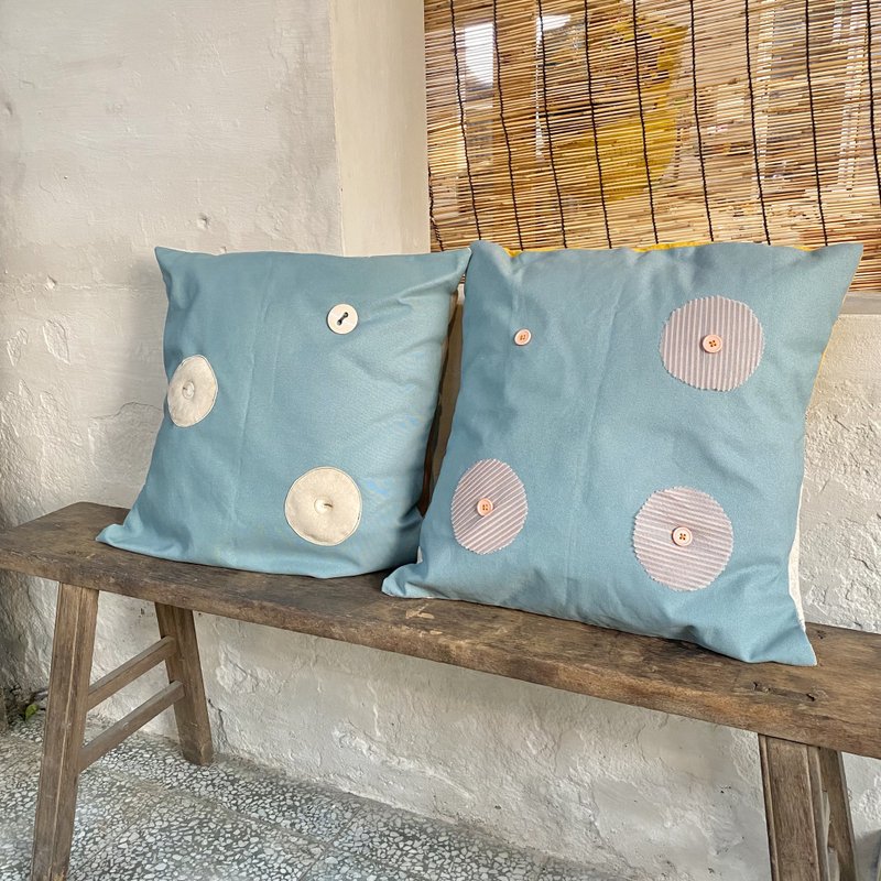 【ZhiZhiRen】Pillow Cover-Circle Circle Contrast Color Collage - Pillows & Cushions - Cotton & Hemp Blue