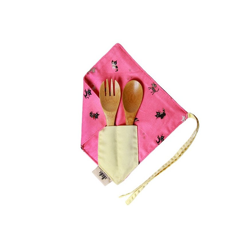 【シンプルな食器セットの一角】-猫の奴隷になりたい（ピンク） - 箸・箸置き - コットン・麻 ピンク