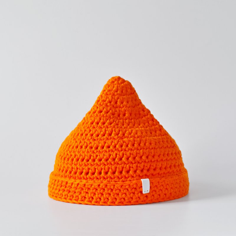 KR01 Hand-woven chestnut pointed hat- Neon Orange - หมวก - ผ้าฝ้าย/ผ้าลินิน สีส้ม