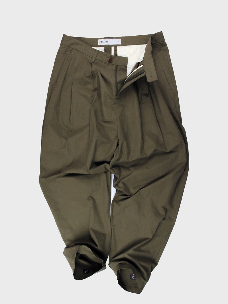 Relaxed Cotton Trousers - กางเกงขายาว - ผ้าฝ้าย/ผ้าลินิน สีกากี