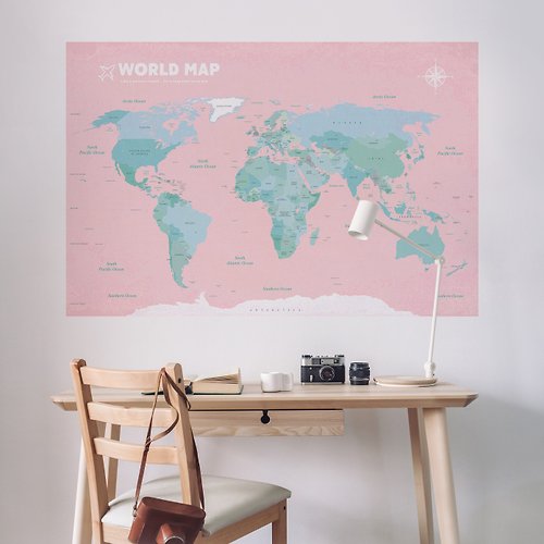 自由取材 Deco Life 【輕鬆壁貼】世界地圖/斑粉 - 無痕/居家裝飾