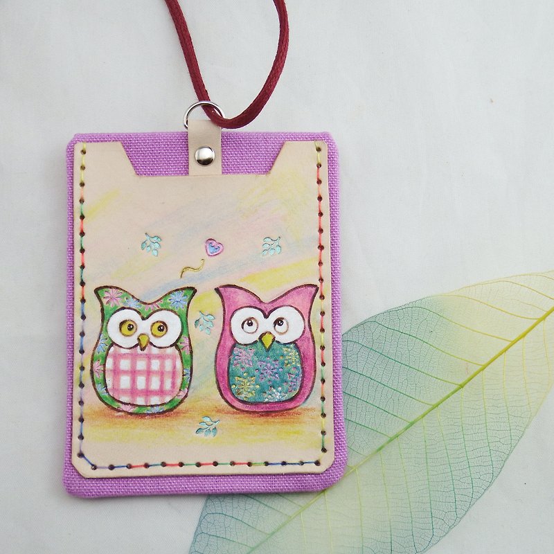 Double-layer leather card holder ID holder best partner Owl-2 - ID & Badge Holders - Genuine Leather Pink