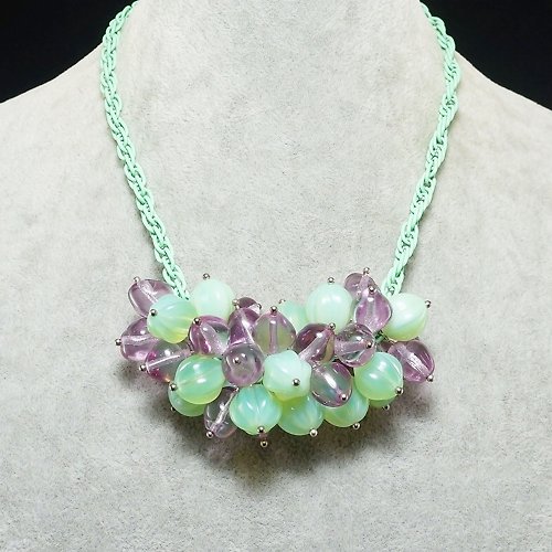AGATIX Mint Green Lilac Purple Glass Beaded Necklace and Bracelet Earrings Jewelry Set