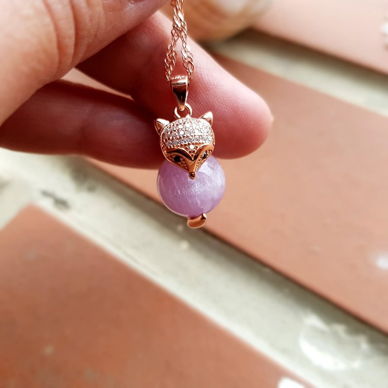 Girl Crystal World [empty phoenix and little fox] - Purple Lithium Necklace Pendant Natural Crystal Gems Handmade - Necklaces - Gemstone Purple