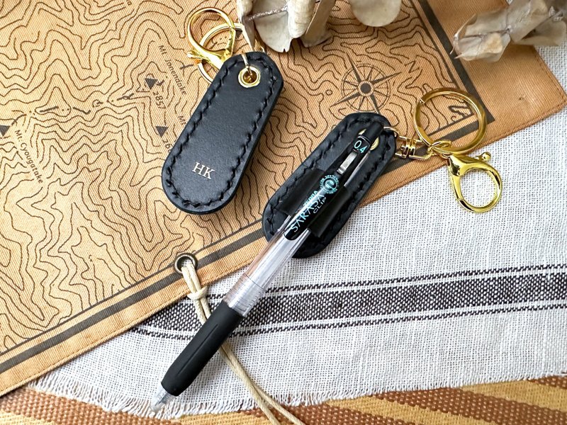 Slipper pen holder keychain well sew leather DIY material package stationery keychain key ring practical - Leather Goods - Genuine Leather Black