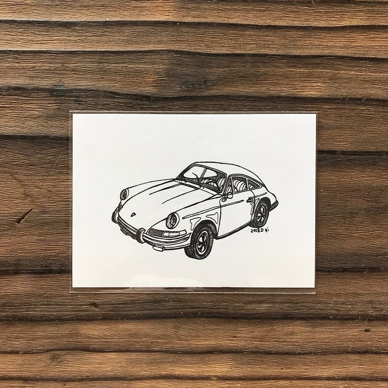 手描きの古い車のポストカード-ポルシェ964 - カード・はがき - 紙 