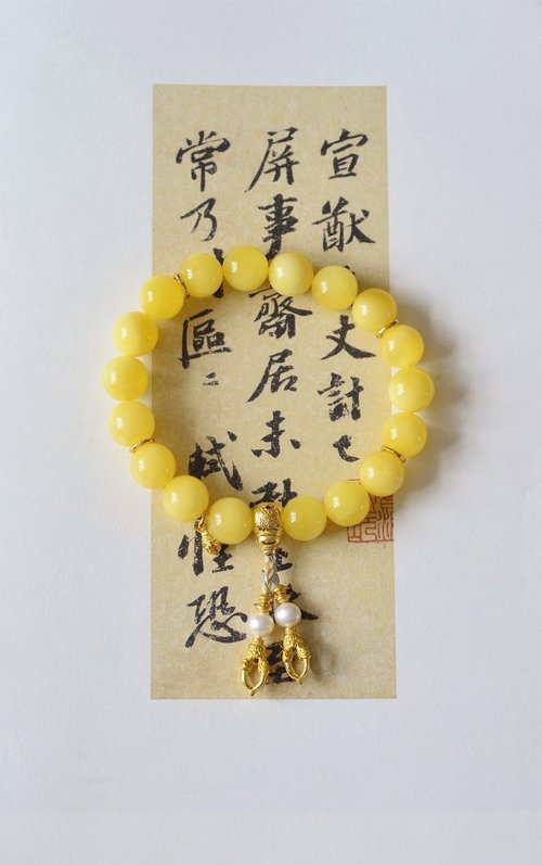 Angel's tears 天使之淚 Jewelry Design 10mm天然白花蜜蠟 淡水珍珠鎏金配件設計單圈手持手串s