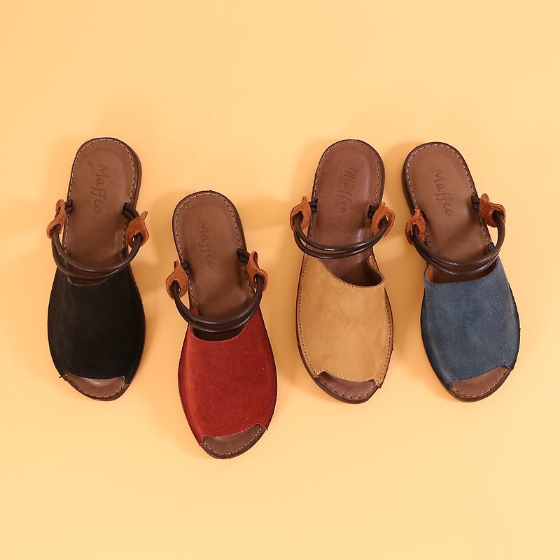 A two-way two-way wear of Maffeo sandals and forests with real leather slippers (9372) - รองเท้ารัดส้น - หนังแท้ สีแดง