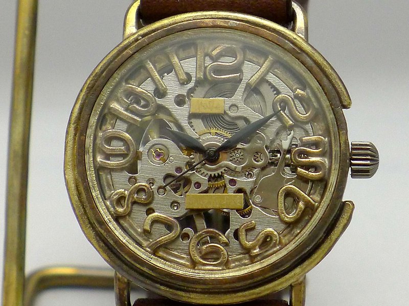 手作り時計 HandCraftWatch 手巻きBrassJUMBO36mm  数字インデックス  (BHW087 SV/BR) - 腕時計 - 銅・真鍮 ゴールド