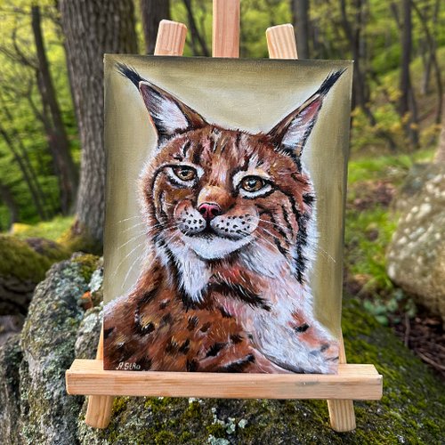 Lynx painting Bobcat オリジナルアクリルアート、段ボール