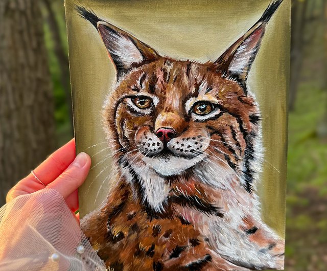 Lynx painting Bobcat オリジナルアクリルアート、段ボール