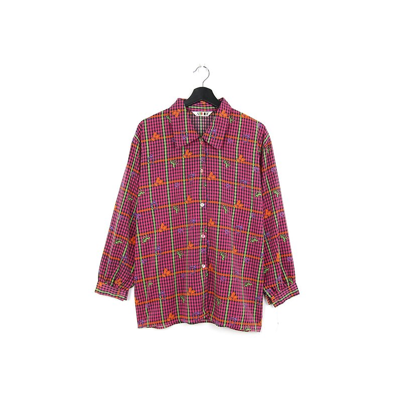 Back to Green:: silk shirt peach pattern // vintage shirt - เสื้อเชิ้ตผู้หญิง - ผ้าไหม 
