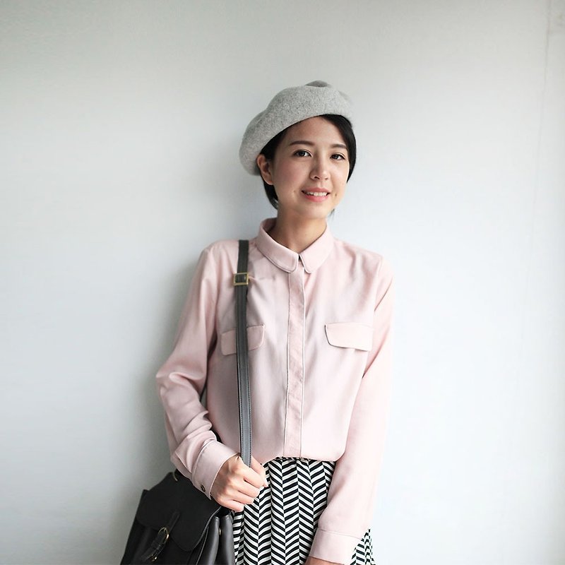 GT pink piping long-sleeved shirt M - เสื้อเชิ้ตผู้หญิง - ผ้าฝ้าย/ผ้าลินิน สึชมพู