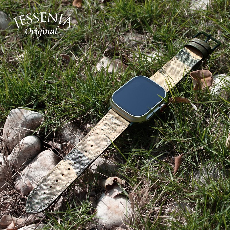 Jessenia Original Dadongshan Hiking Apple Watch ULTRA Strap สีเขียวทหาร - สายนาฬิกา - หนังแท้ สีเขียว