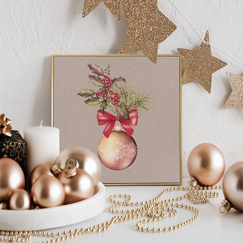 菠蘿選畫所 聖誕節的祝福－金色聖誕球- 精緻聖誕彩球掛畫/耶誕裝飾/玄關掛畫