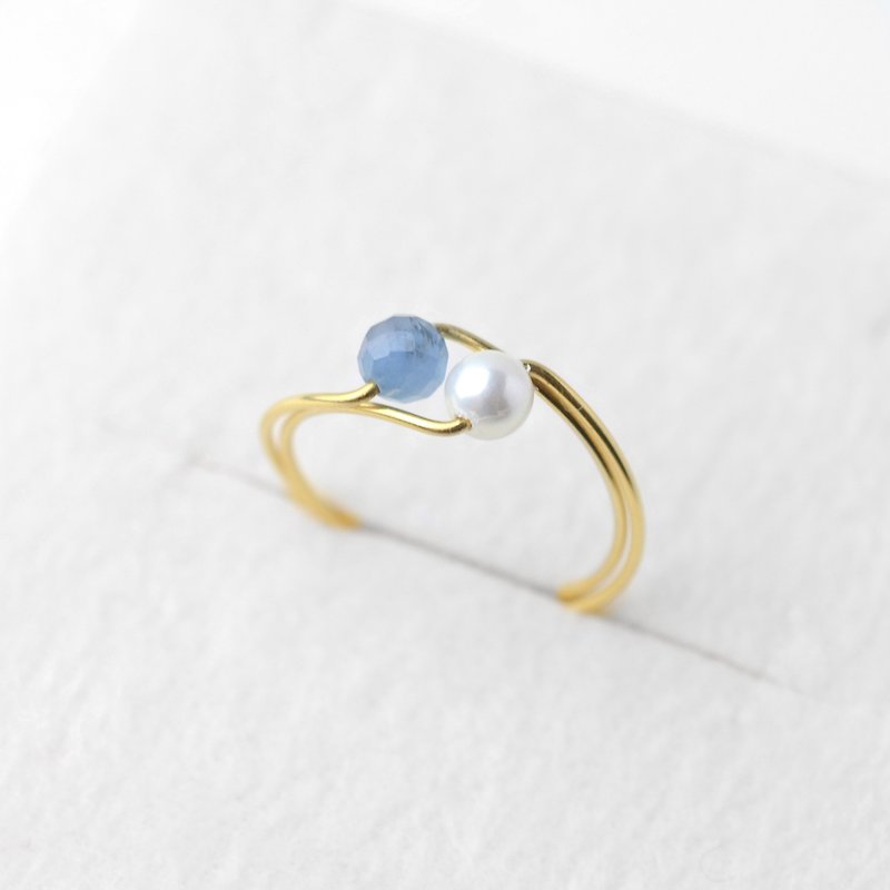 Aquamarine and shell pearl 3ways ring surgical Stainless Steel birthday present birthstone - General Rings - Semi-Precious Stones Blue