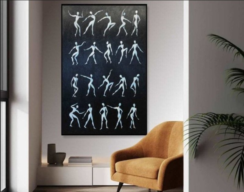 Original Abstract People Silhouettes Paintings On Canvas Figurative - Wall Décor - Acrylic Black