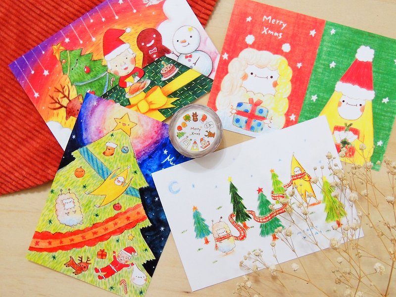 ⛄ banana yellow star Christmas Goodies combination of a full meal ⛄ Christmas cards / postcards / paper tape / Christmas gift - การ์ด/โปสการ์ด - กระดาษ หลากหลายสี