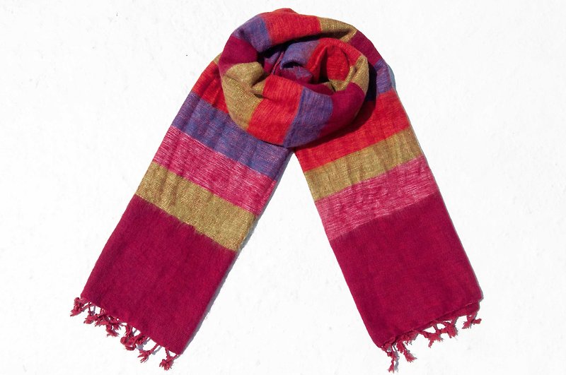 純羊毛披巾/boho針織圍巾/手織圍巾/針織披巾/蓋毯/羊毛圍巾-紅色 - 絲巾 - 羊毛 多色