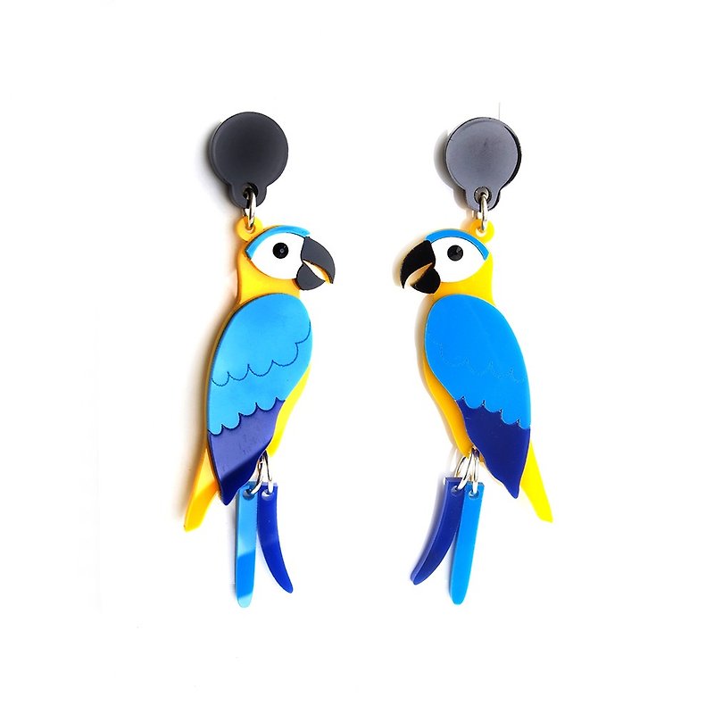 Blue Macaw Dangle Earrings - ต่างหู - อะคริลิค สีน้ำเงิน