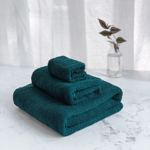 沐羽毛巾 吸濕快乾 MIT 豐厚款三件組-孔雀綠(浴巾、毛巾、方巾)