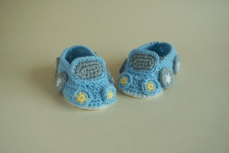 【新生兒禮物】藍色跑車嬰兒鞋子 - 男/女童鞋 - 棉．麻 藍色