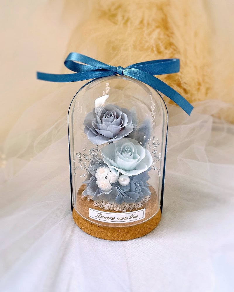 Preserved flower glass cup - soft mist blue l Preserved flower glass cup Japanese rose dried flower cup - Dried Flowers & Bouquets - Plants & Flowers Blue