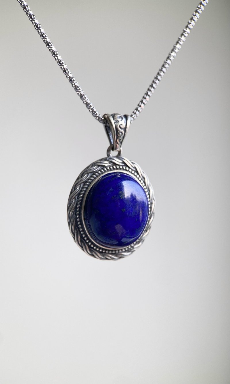 天然阿富汗老礦料青金石 S925銀復古古典吊墜項鏈 - 項鍊 - 半寶石 