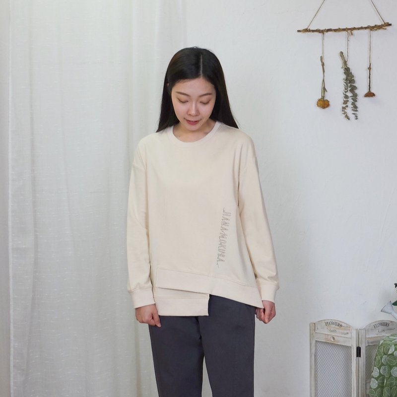 Hana Mokuba 不對稱剪裁趣味發泡印花休閒衛衣 - 帽T/大學T - 棉．麻 