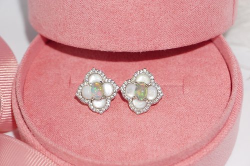 roseandmarry Natural Opal Sterling Silver 925 Stud Earrings.