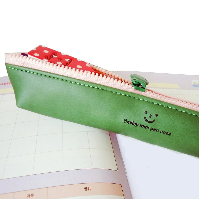 Clear Out Sale - Mini Skinny Smile Pencil Case - Powder + Green, MPL24664 - Pencil Cases - Faux Leather Green
