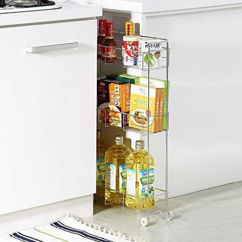 Stainless Steel slot rack large storage kitchen rack with wheel rack corner rack bottle can rack washing machine side rack - Shelves & Baskets - Stainless Steel Silver