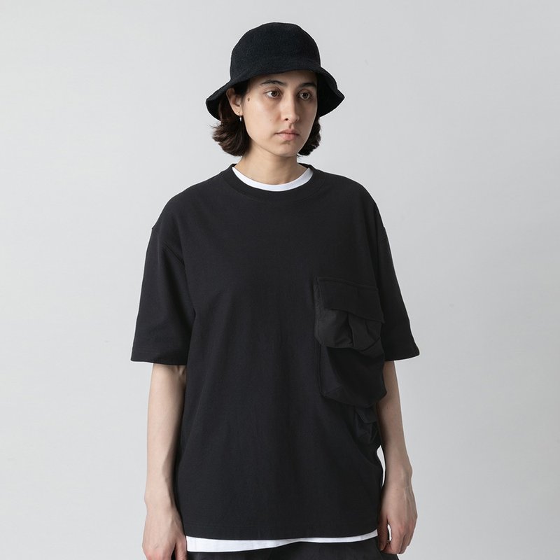 Smock Pocket Tee Black 立體復合口袋廓形寬松T恤黑色 - 男 T 恤 - 棉．麻 