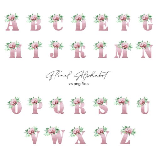 Art and Funny Watercolor Floral Alphabet Letters, ABC with flowers