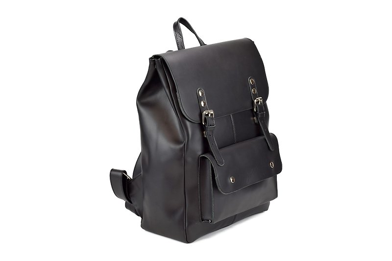 Black Leather Backpack for Men or Women, Genuine Leather, Premium Quality Bag. - 背囊/背包 - 真皮 黑色
