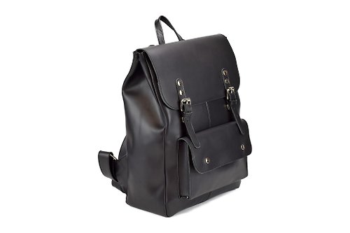LeatherStrata Black Leather Backpack for Men or Women, Genuine Leather, Premium Quality Bag.