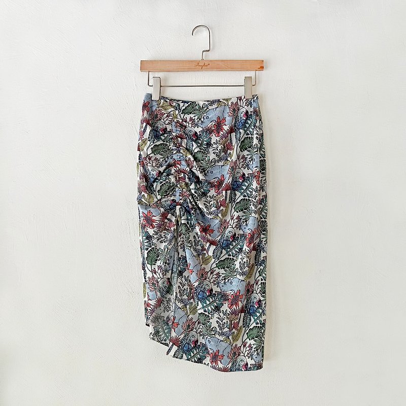 Customized series-one-side shirred high-waisted slit skirt - กระโปรง - ผ้าฝ้าย/ผ้าลินิน 