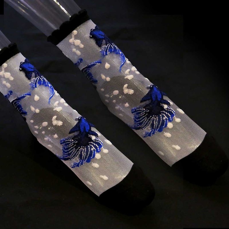Crystal Goldfish sock(Blue goldfish) - Socks - Other Man-Made Fibers Blue