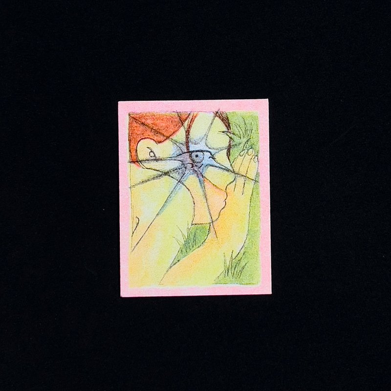 Original Risograph surreal girl secretly listening to the ground sticker - 貼紙 - 紙 