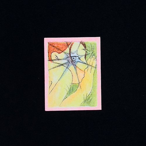 Two in row Original Risograph surreal girl secretly listening to the ground sticker