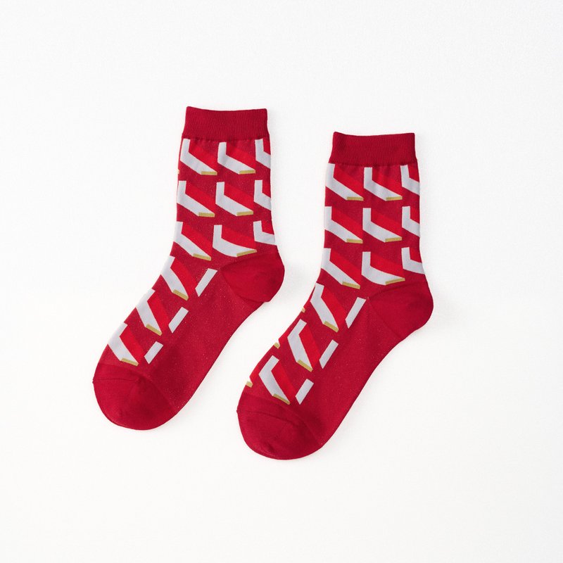 [Joint Series National Two Halls] Auditorium/Red (F) MIT design mid-calf socks - Socks - Cotton & Hemp Red