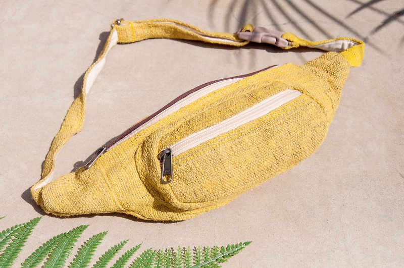Carrying pockets cotton and linen pockets hand-woven cloth side backpack cross-body bag chest bag shoulder bag - yellow lemon - Messenger Bags & Sling Bags - Cotton & Hemp Yellow
