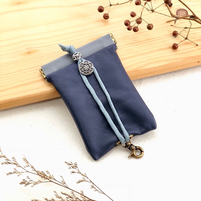 Spliced ​​free shrapnel key case - key / key bag / storage / key case - Keychains - Genuine Leather Blue