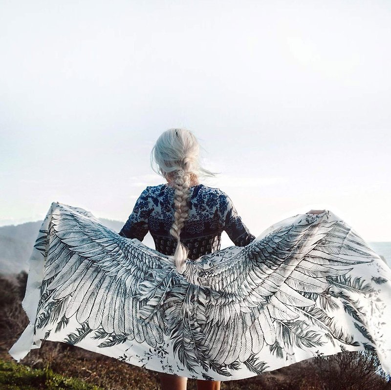 White Wings Scarf - Silk Cashmere - 絲巾 - 棉．麻 