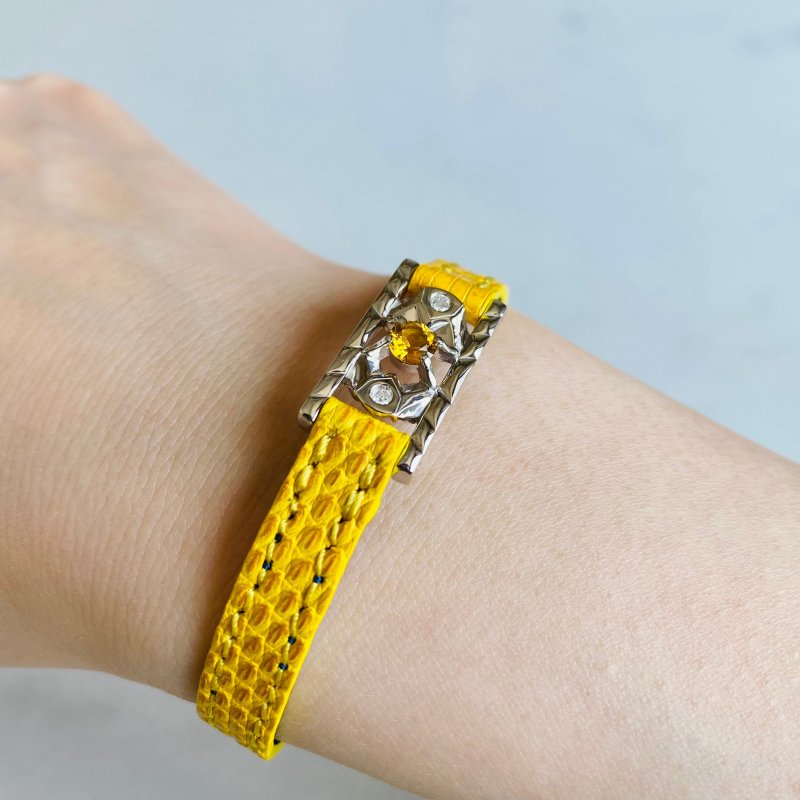 M-Leather Emblem SV Golden Beryl and Diamond - Bracelets - Gemstone Yellow