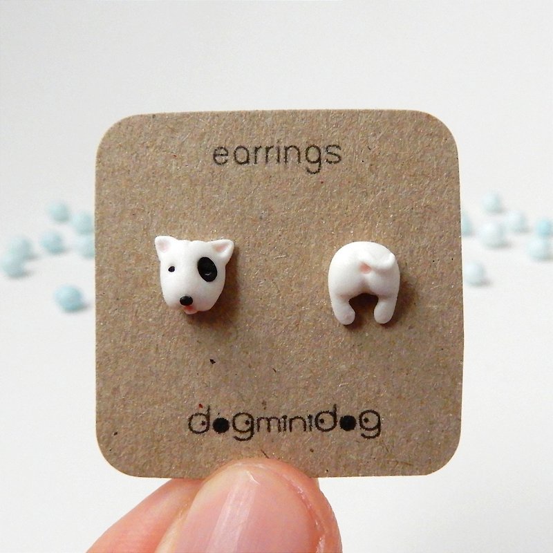 Bull Terrierฺ earrings with papercraft box for dog lovers. - Earrings & Clip-ons - Other Materials 