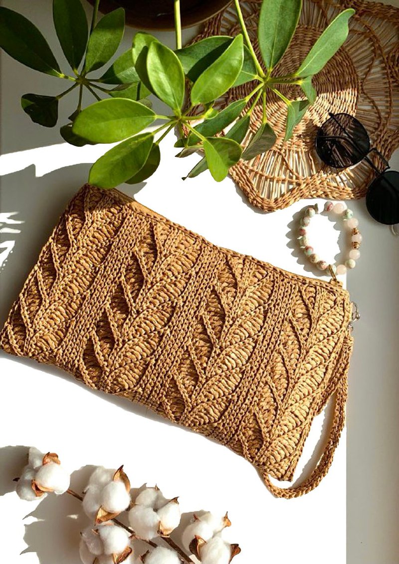 編織說明書電 Crochet raffia clutch bag Zipper raffia bag Pattern Tutorial PDF Video - 手工藝教學/工具書 - 其他材質 