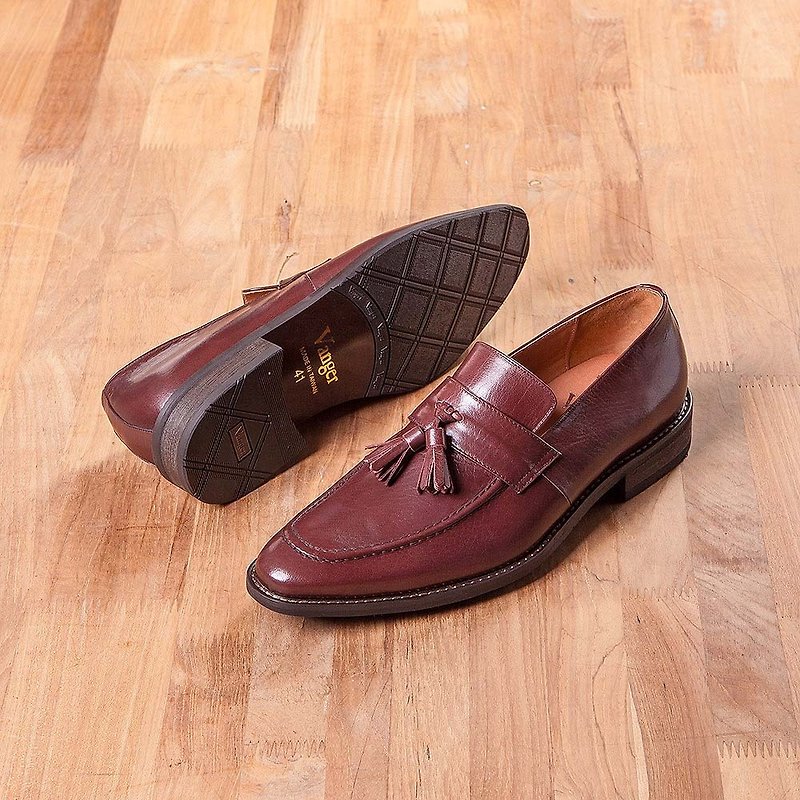 Vanger Yashi Saddle Piece Tassel Loafers Va252 Claret - Men's Oxford Shoes - Genuine Leather Red