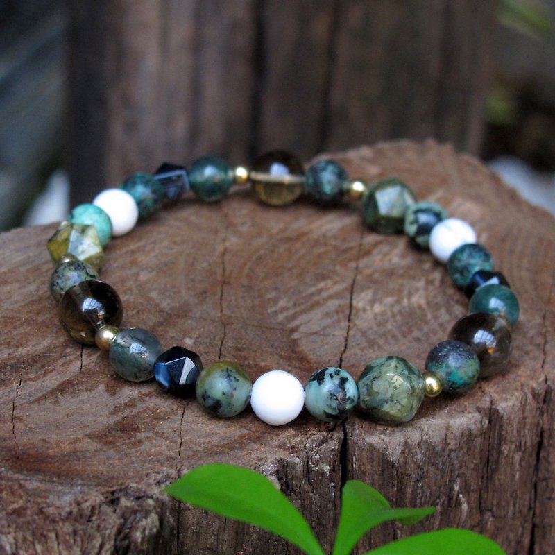 Forest Dinner∣ Turquoise Citrine Black Onyx Natural Stone Bracelet - Bracelets - Semi-Precious Stones Green