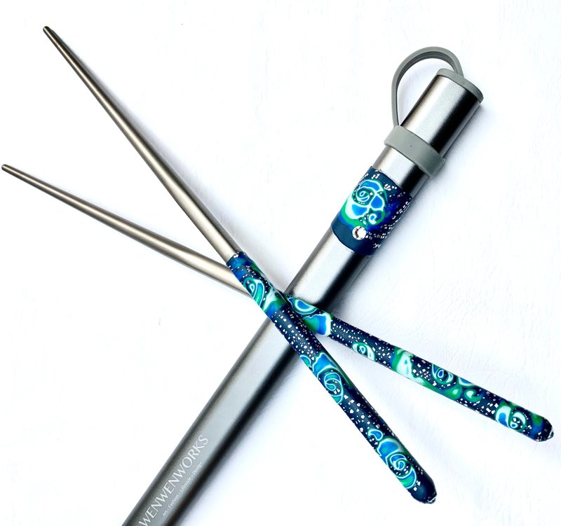 Pure Titanium Chopsticks [Wenwen Pottery] Craftsmanship | Titanium Seal Chopsticks Earth, Sea, Heaven and Earth Series - Chopsticks - Other Metals Purple